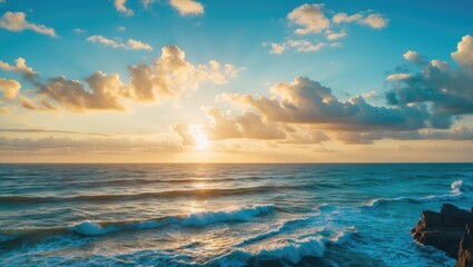 Obraz premium Beautiful Sea View in Windy Morning with Empty Copy Space for Text