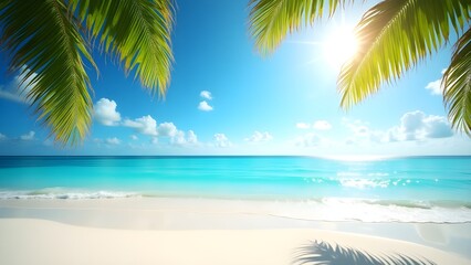 Sunny Coastal View with Tropical Palm Trees