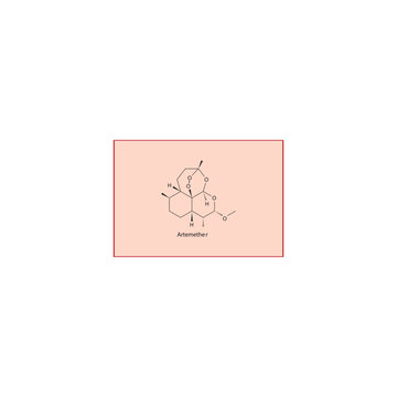 Artemether molecule molecular structure, antimalarial compound skeletal formula, simple diagram illustration