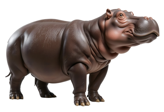 Large Hippopotamus Standing Isolated on Transparent Background