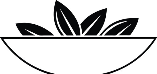 Fototapeta premium A simple black and white bowl features rising leaves in a minimalist design