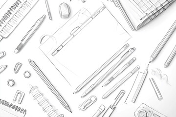 Minimalist line art of school supplies