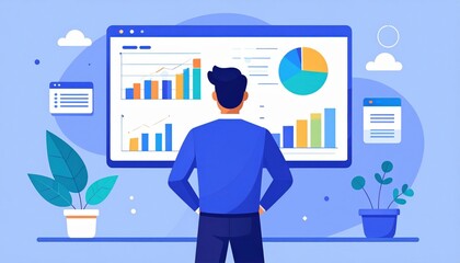 Man Analyzing Data On Screen Business Graph