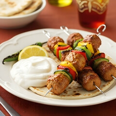 Delicious Chicken  Veggie Skewers with Creamy Yogurt Dip