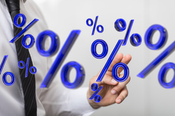 Image of blue percentage signs. Ideal for concepts of finance, investment, banking, loans, interest...