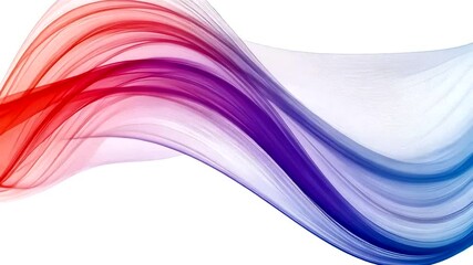 An airy wave of translucent, flowing red, purple, and blue lines cascades against a bright white background in an abstract composition - Powered by Adobe