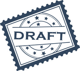 DRAFT text on indigo blue grungy rubber stamp