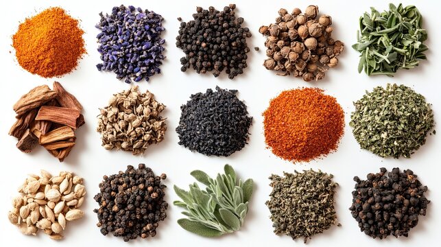 A flavorful mosaic of aromatic culinary spices and herbs evoking a chef s creative palette in vibrant natural studio