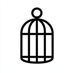 A black and white image of a birdcage with a bird inside. The cage is empty and the bird is not visible. Concept of confinement and isolation