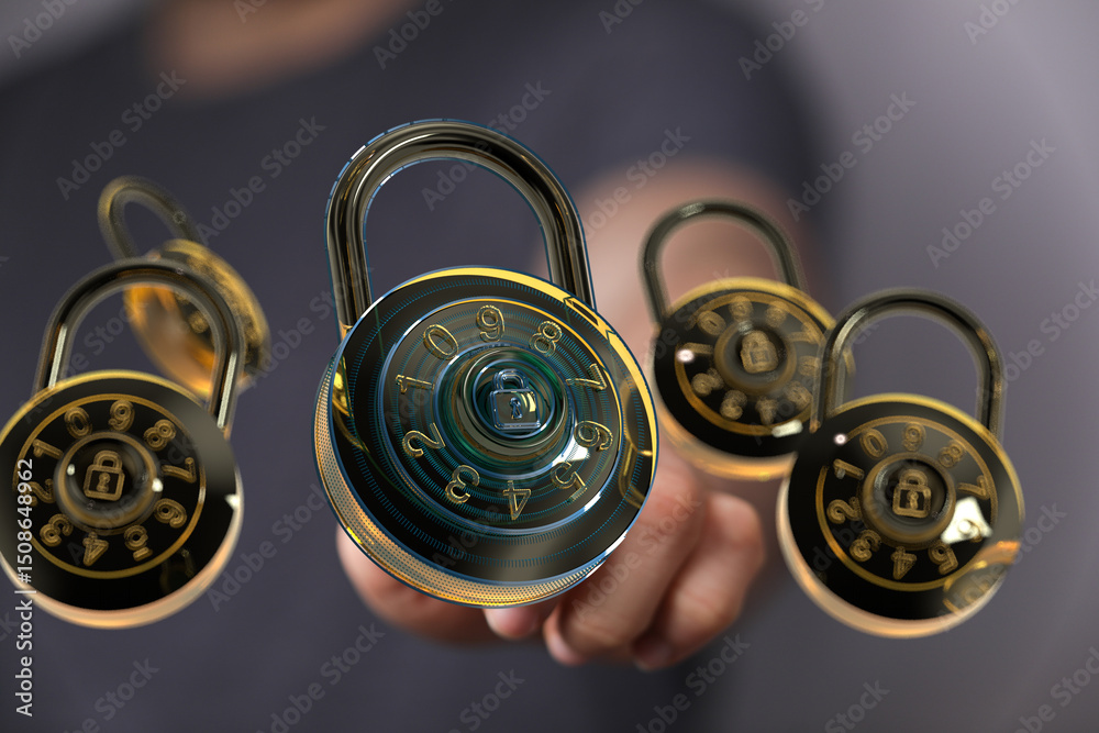 Poster high-quality image of combination locks, perfect for illustrating data security and protection.