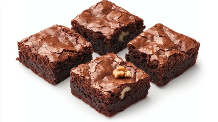 National brownie day with homemade chocolate idea. Brownie squares arranged together on a white background.