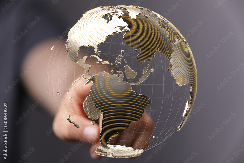 Leinwandbilder high-quality stock photo of a hand interacting with a 3d holographic earth globe, representing globa