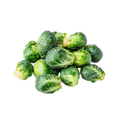 Fototapeta premium Pile of fresh green Brussel, Fresh Green Brussels Sprouts Pile: Crisp, Healthy, and Perfect for Nutritious Meals, isolated on transparent background