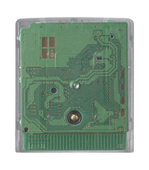 Old cartridge tape case on black background. Isolated game transparent mockup. Clean cover box...
