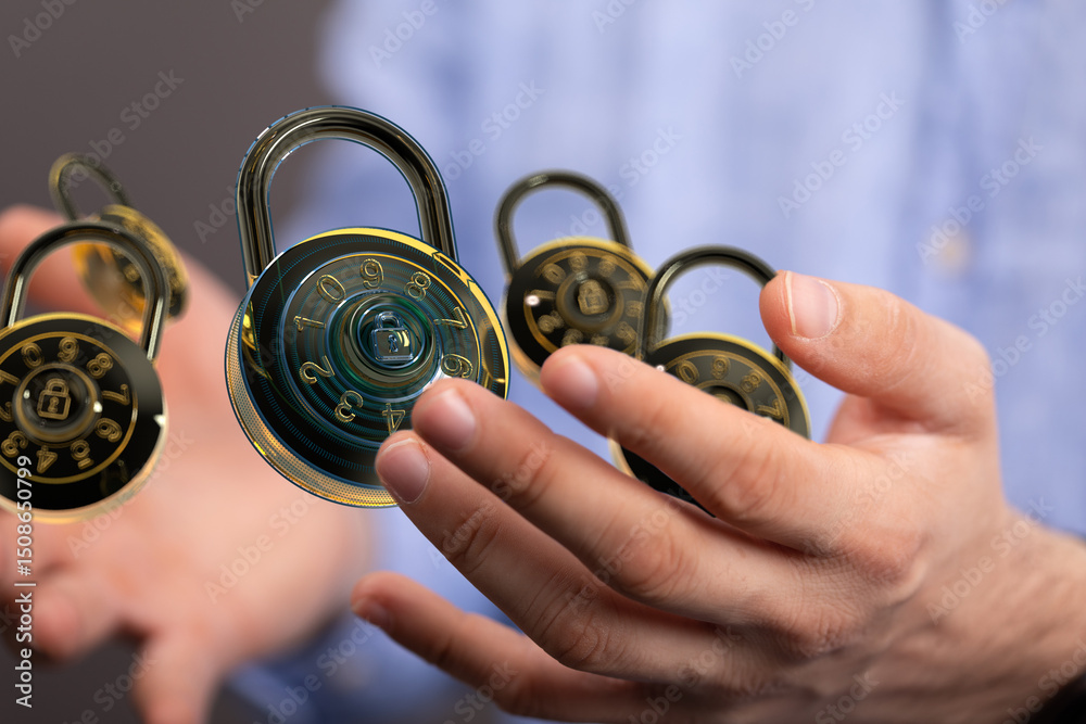 Poster image of combination locks symbolizing data protection, cybersecurity, and digital privacy.