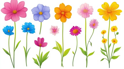 A vibrant medley of colorful wildflowers swaying gently bringing joy and wonder of springtime set on a crisp white