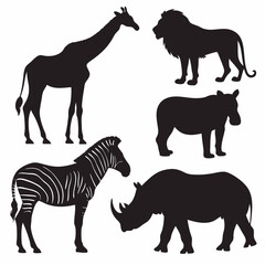 Silhouette african animals vector graphic featuring giraffe lion zebra and rhinoceros vector illustration art