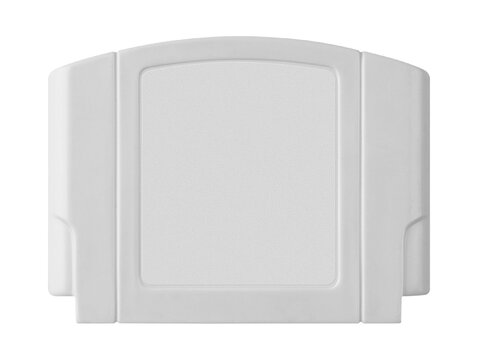 Old cartridge tape case on black background. Isolated game transparent mockup. Clean cover box template.