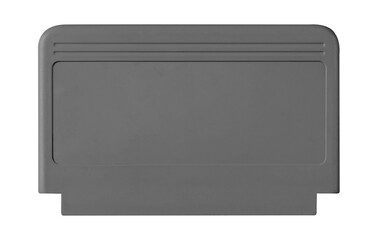 Old cartridge tape case on black background. Isolated game transparent mockup. Clean cover box...