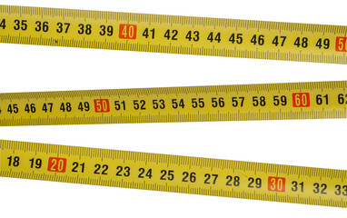 Collection of tape measure segments isolated on transparent background. 