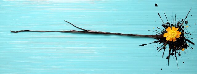 Abstract Ink Splatter on Blue Wood Background