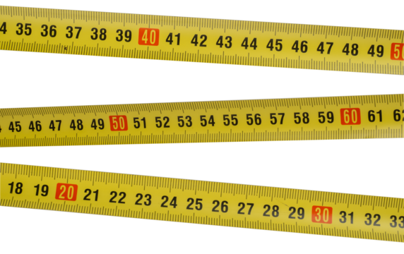 Collection of tape measure segments isolated on transparent background. 