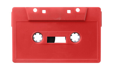 Old cassette tape case on black background. Isolated music transparent mockup. Clean cover box...