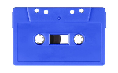 Old cassette tape case on black background. Isolated music transparent mockup. Clean cover box...