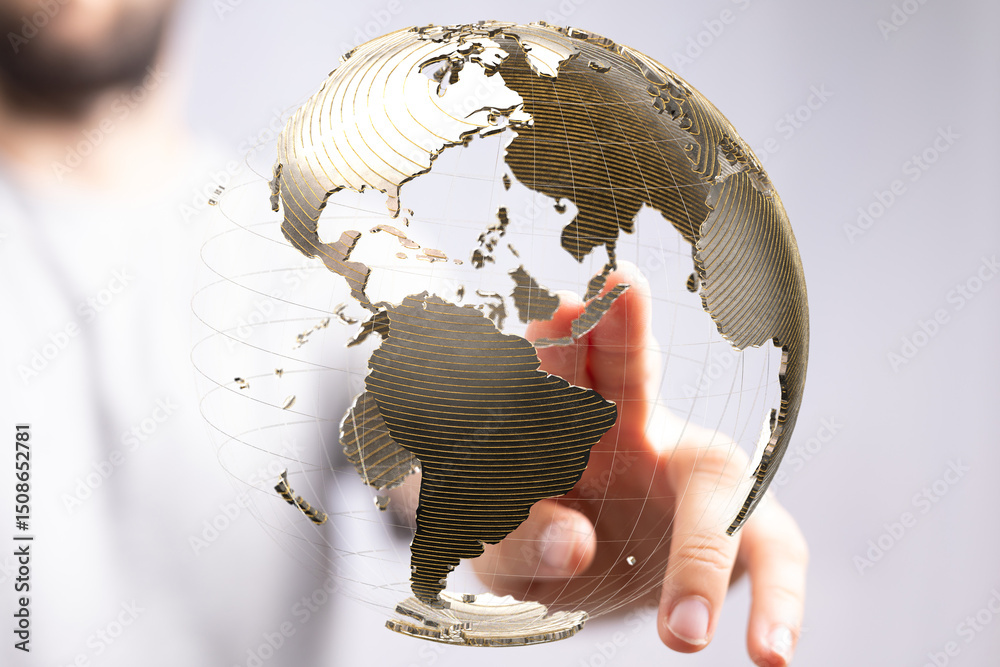Leinwandbilder high-quality stock photo of a hand interacting with a transparent 3d globe, representing global conn