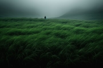 Fototapeta premium A grass and fog background nature green landscape.