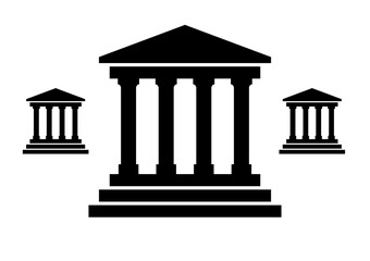 Obraz premium ancient greek column isolated, classical court building silhouette vector graphic for legal justice and law firm branding designs