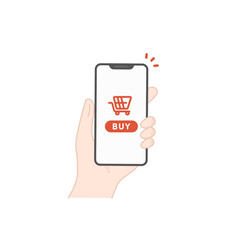 Online Shopping Icon – Hand Holding Smartphone with Buy Button