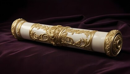 Elegant Golden Scroll with Ornate Patterns on Velvet Backdrop