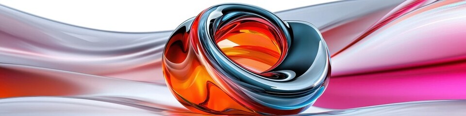 Abstract Sphere on Flowing Fabric Orange Blue Pink White 3D Render