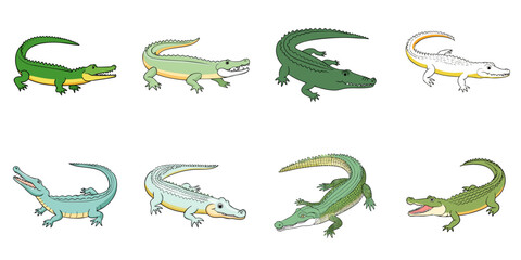 Fototapeta premium Multiple alligator vector illustrations, outlines