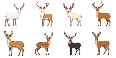 Vector illustration of multiple deer, outline