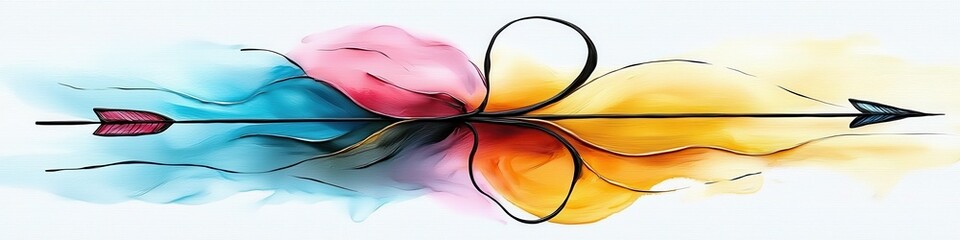 Abstract Watercolor Arrow Piercing Colorful Shapes