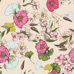 Art,seamless vintage floral illustrator pattern