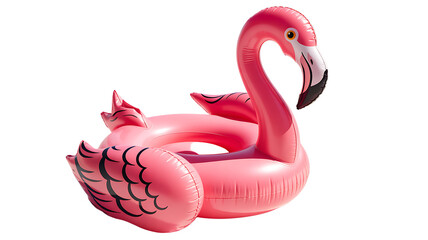 Pink inflatable flamingo pool float isolated on white background