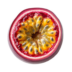 Top view of single passion fruit isolated on a white transparent background