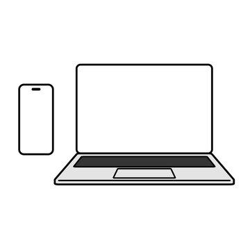 正面向きのノートパソコンとスマートフォンのベクターイメージイラスト素材セット