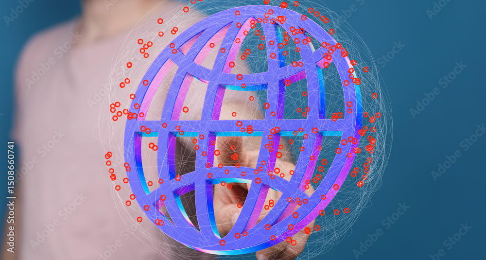 Poster abstract image of a digital globe, representing global connections and networking.