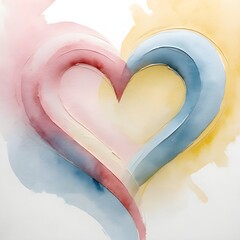 A heart made of paint with pink, yellow and blue colors.