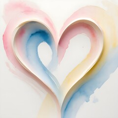 A heart made of paint with pink, yellow and blue colors. The heart is surrounded by a blue background. 