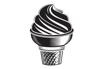 Cone Ice cream logo silhouette vector, Ice cream logo icon silhouette, black silhouette ice cream soft logo design, vintage black and white ice cream silhouette vector isolated on white background	