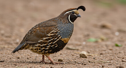 California Quails Standing on Ground on white background PNG