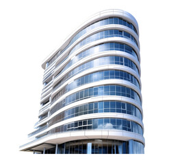 Modern curved glass skyscraper architecture design reflecting sky urban building exterior