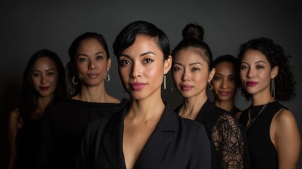 Obraz premium A diverse group of women from various age groups, ethnicities, and skin tones exude confidence and beauty as they stand united, symbolizing female empowerment and equality
