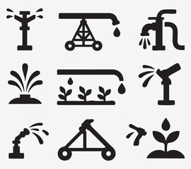 Irrigation and Watering System Icons Set Vector Collection for Garden and Farming