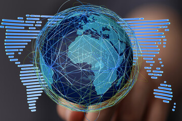 Stock photo of a digital globe illustrating global connections and data transfer.